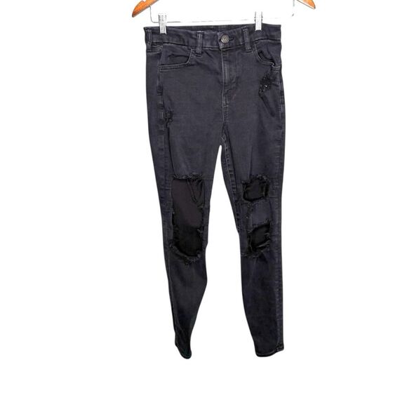 American eagle curvy hi rise jegging regular jeans 4 regular black ripped - Picture 1 of 7